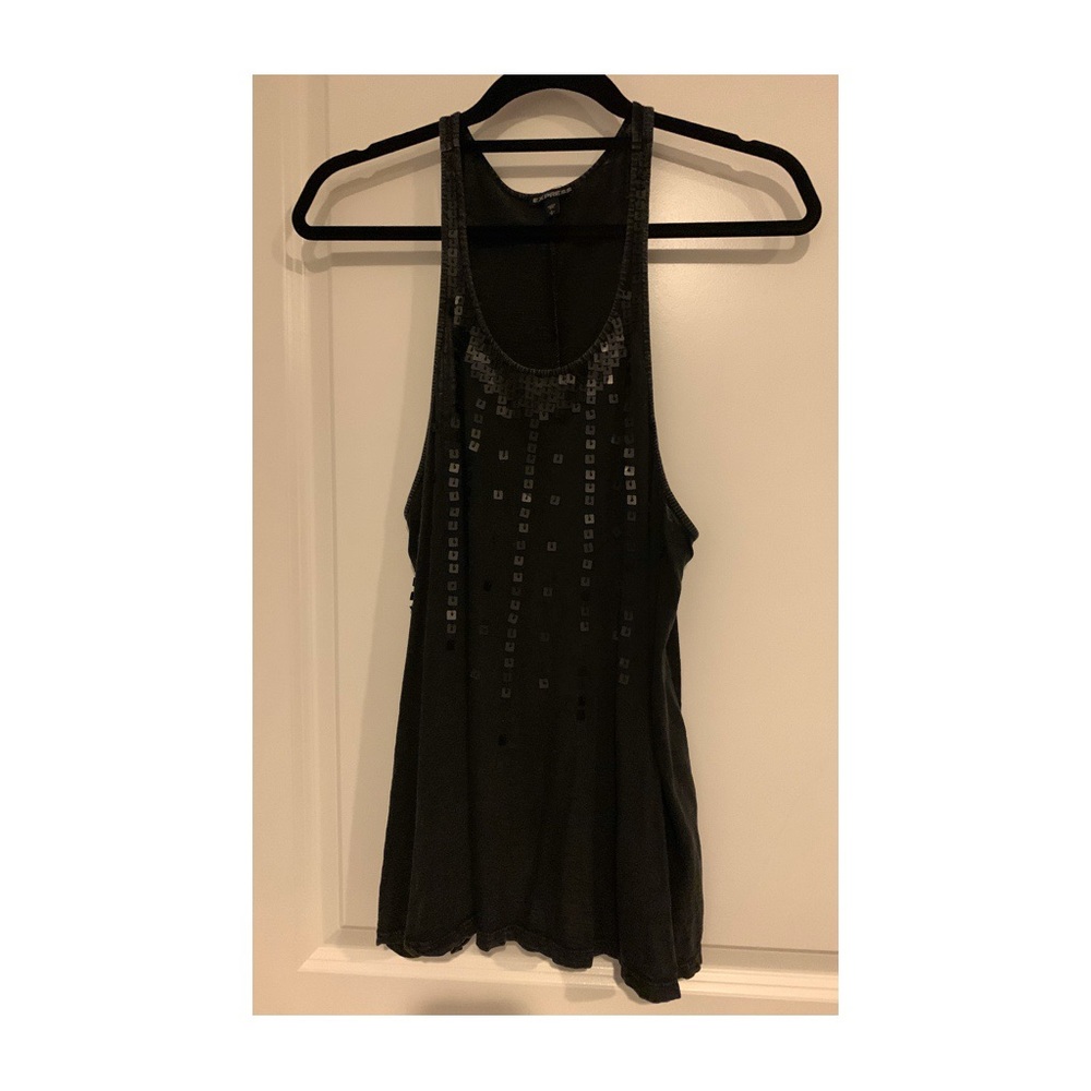 Express Sequin Embroidered Black Tank LG